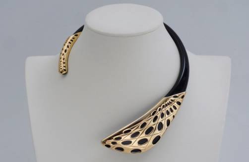 Lanvin Paris choker collier gold gilt & black acrylic, 1970`s ca, French